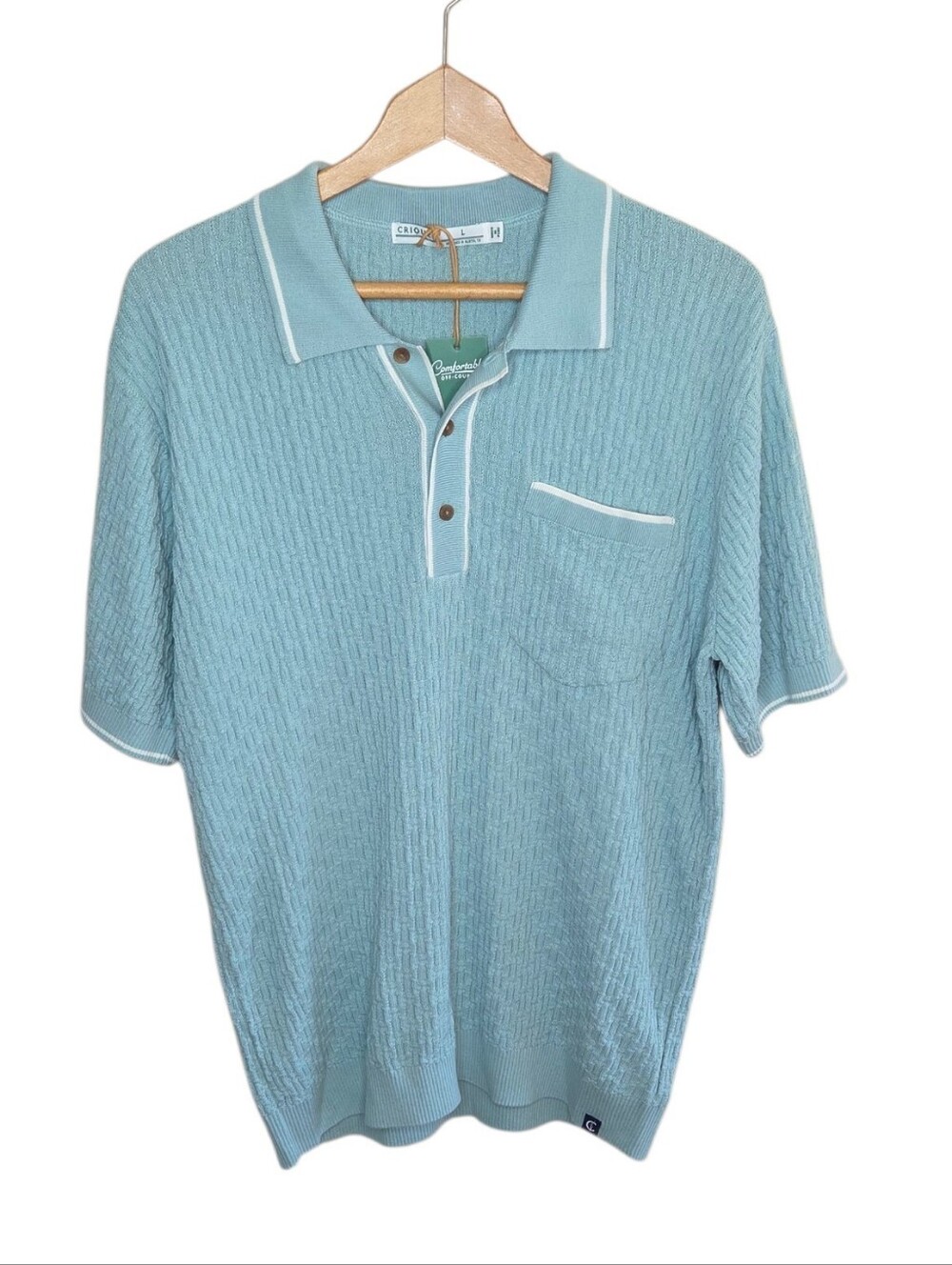 NWT Criquet Mens Bungalow Sweater Polo Mist Size Large Pima Cotton